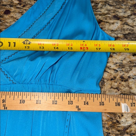 Elie Tahari Blue Silk Feel Plunge Babydoll Tunic Sleeveless Size M - Picture 5 of 7